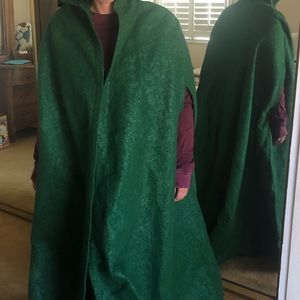 Unisex Green Felt Hooded Renaissance Faire Cloak